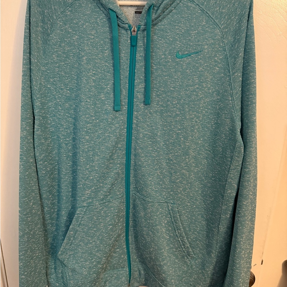Nike Teal Heathered Full-Zip Hoodie | Size LG | Lightweight Athletic Fit